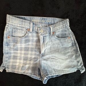 American Eagle Outfitters Plaid Blue Jean Shorts
